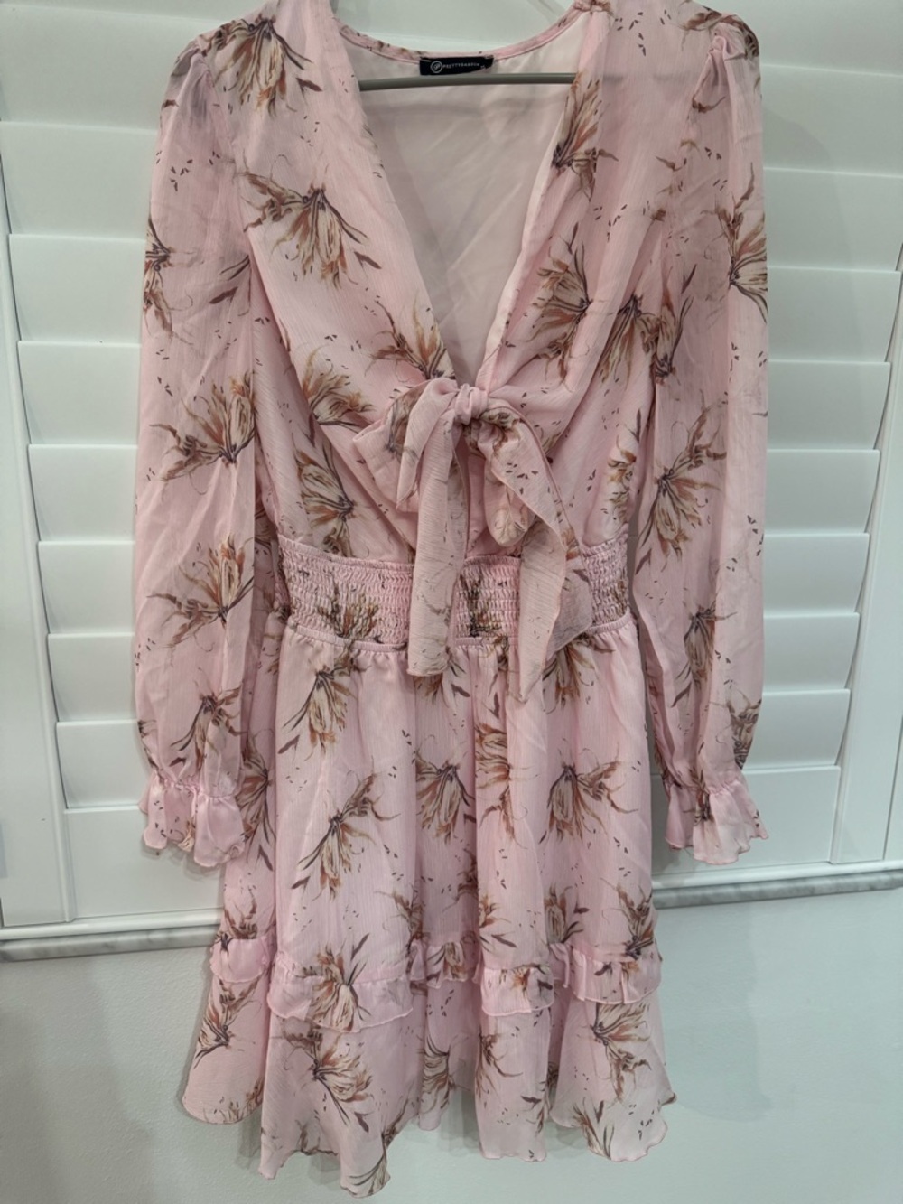 Tie-Front Pink Floral Ruffle Mini Dress - Picture 7 of 7